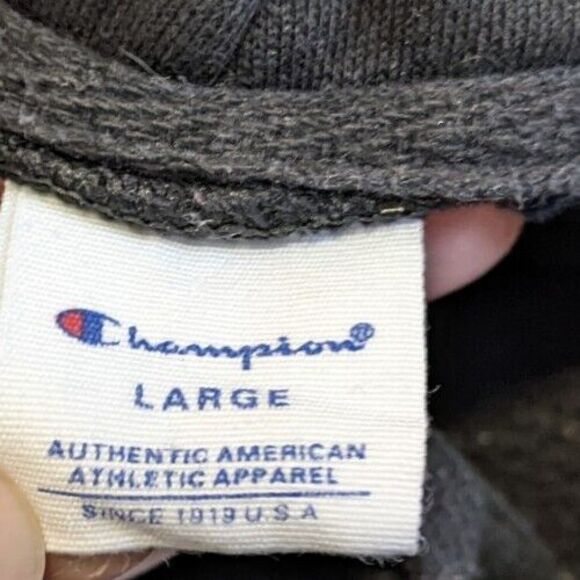 Champion Hoodie Made in USA Black Script Embroidered Logo Women's Sz L Large - Picture 5 of 9